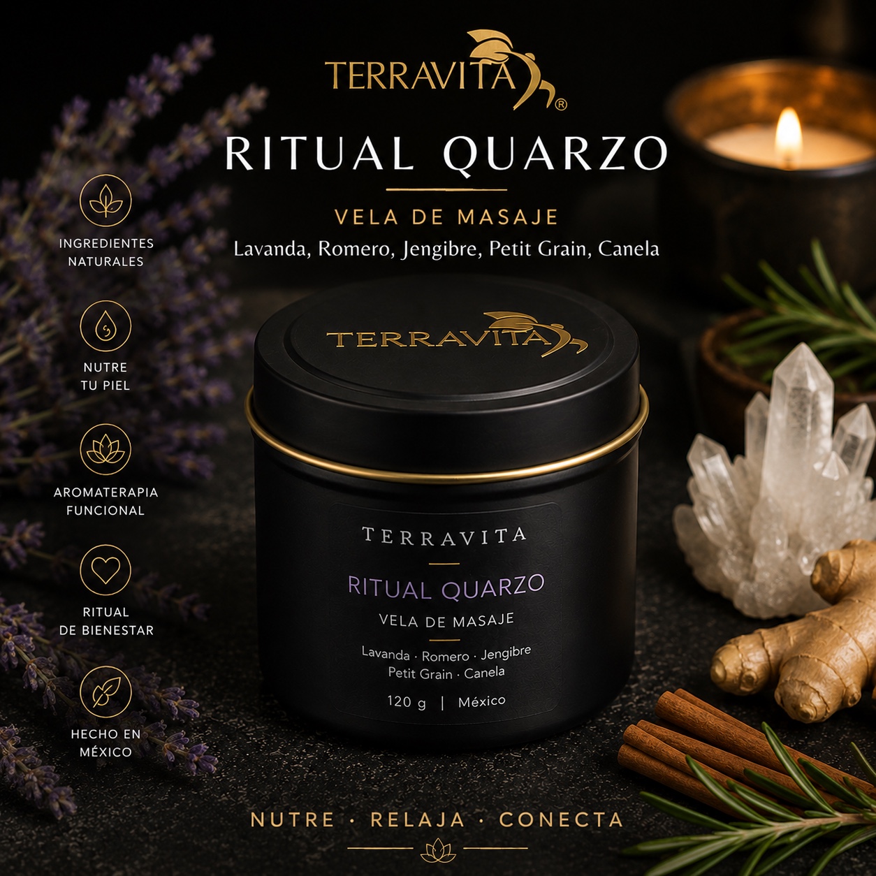 Home vela de masaje ritual obsidiana naranja, bergamota y canela
